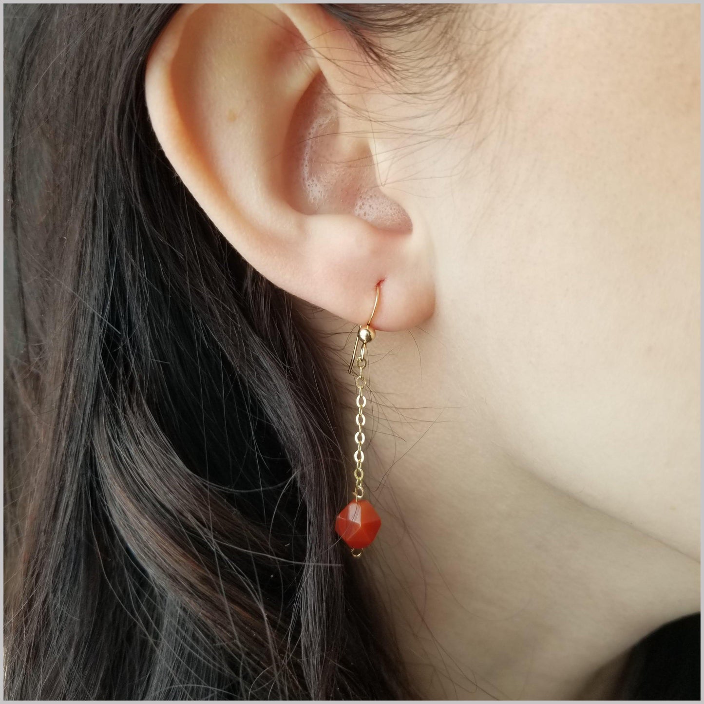 Faceted Carnelian Drop Earring