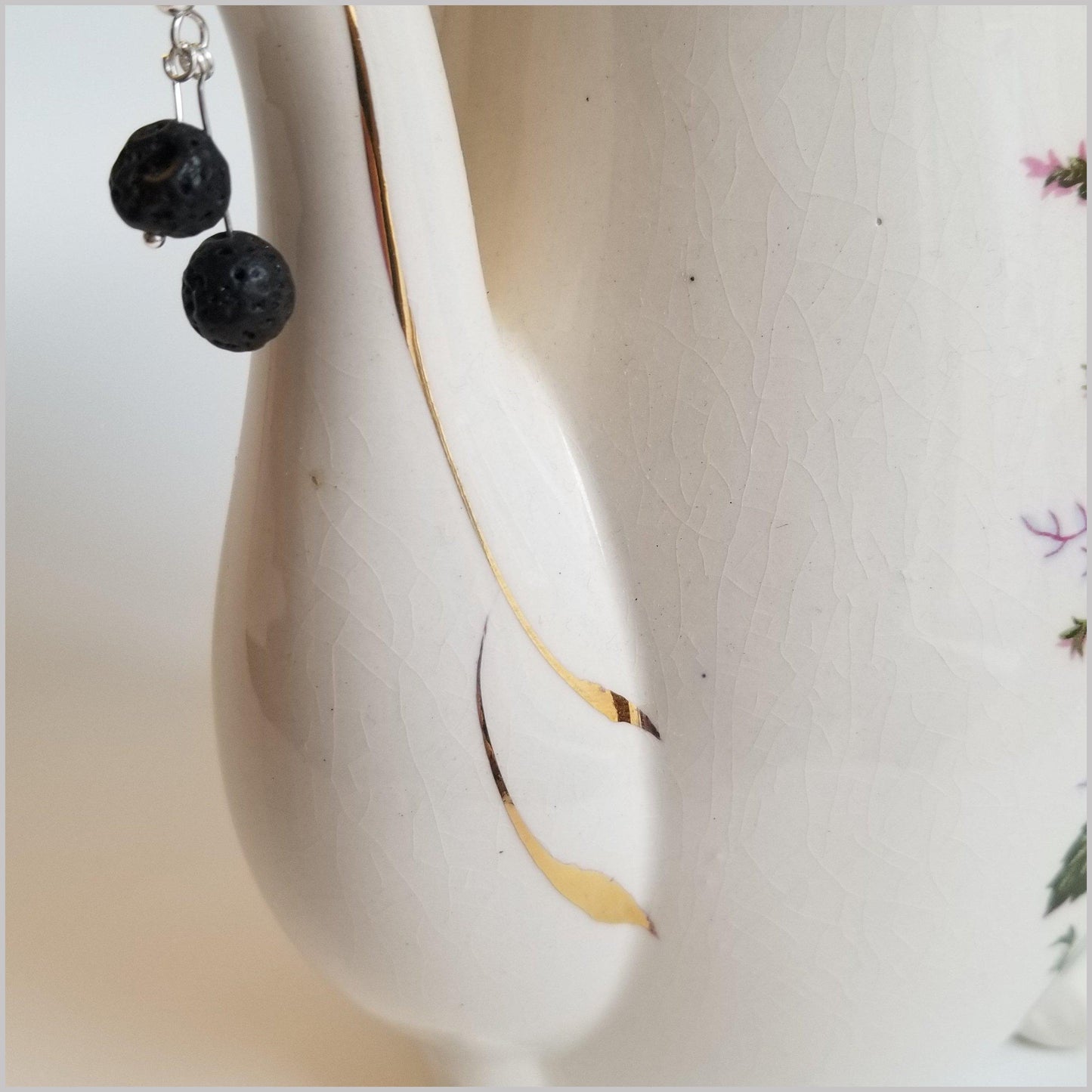 Dual Gemstone Lava Stone Dangle