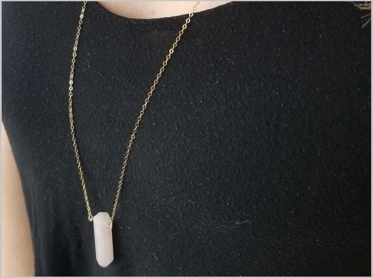 Natural Rose Quartz Healing Point Necklace