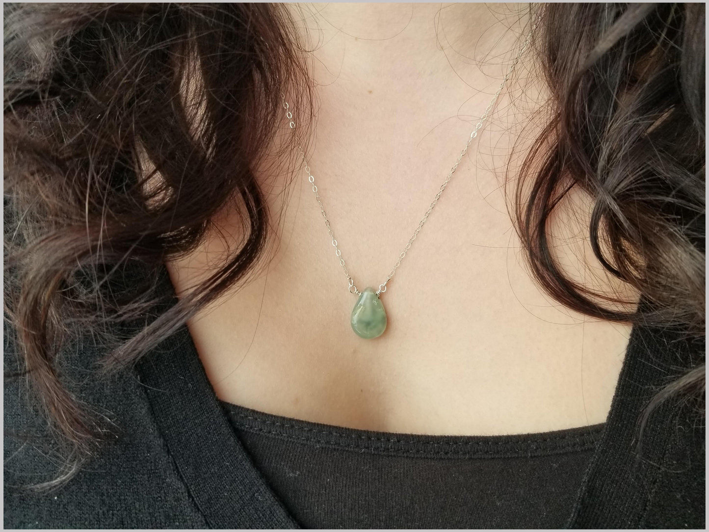 Natural Tear Drop Chrysoprase Necklace