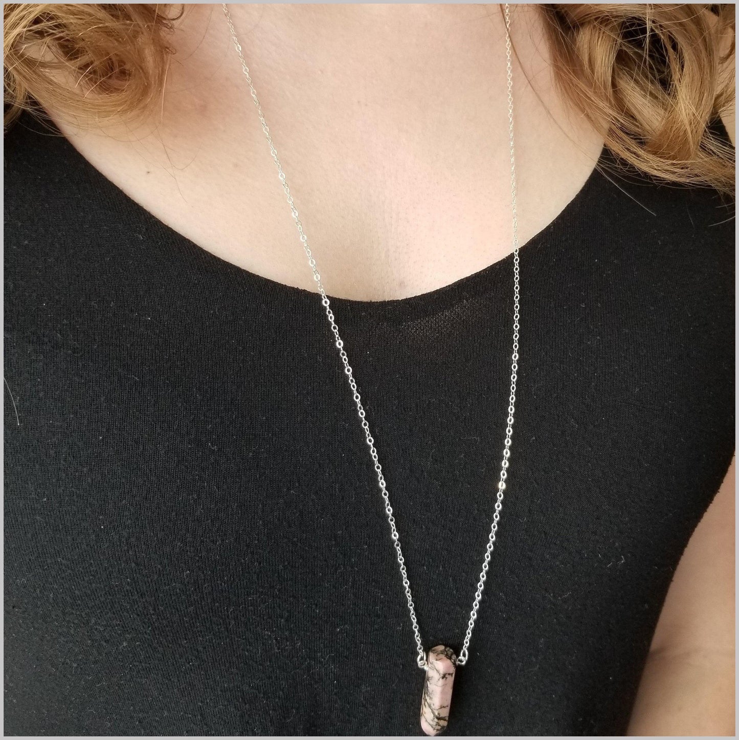 Natural Rhodonite Healing Point Necklace