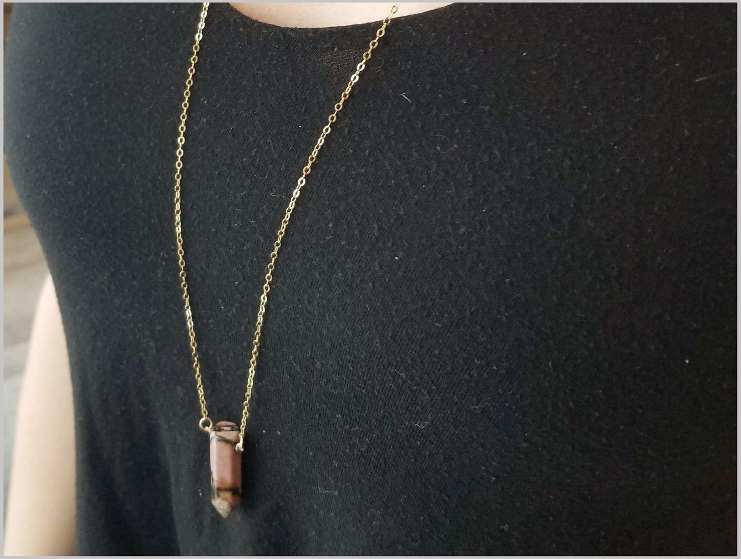 Natural Rhodonite Healing Point Necklace