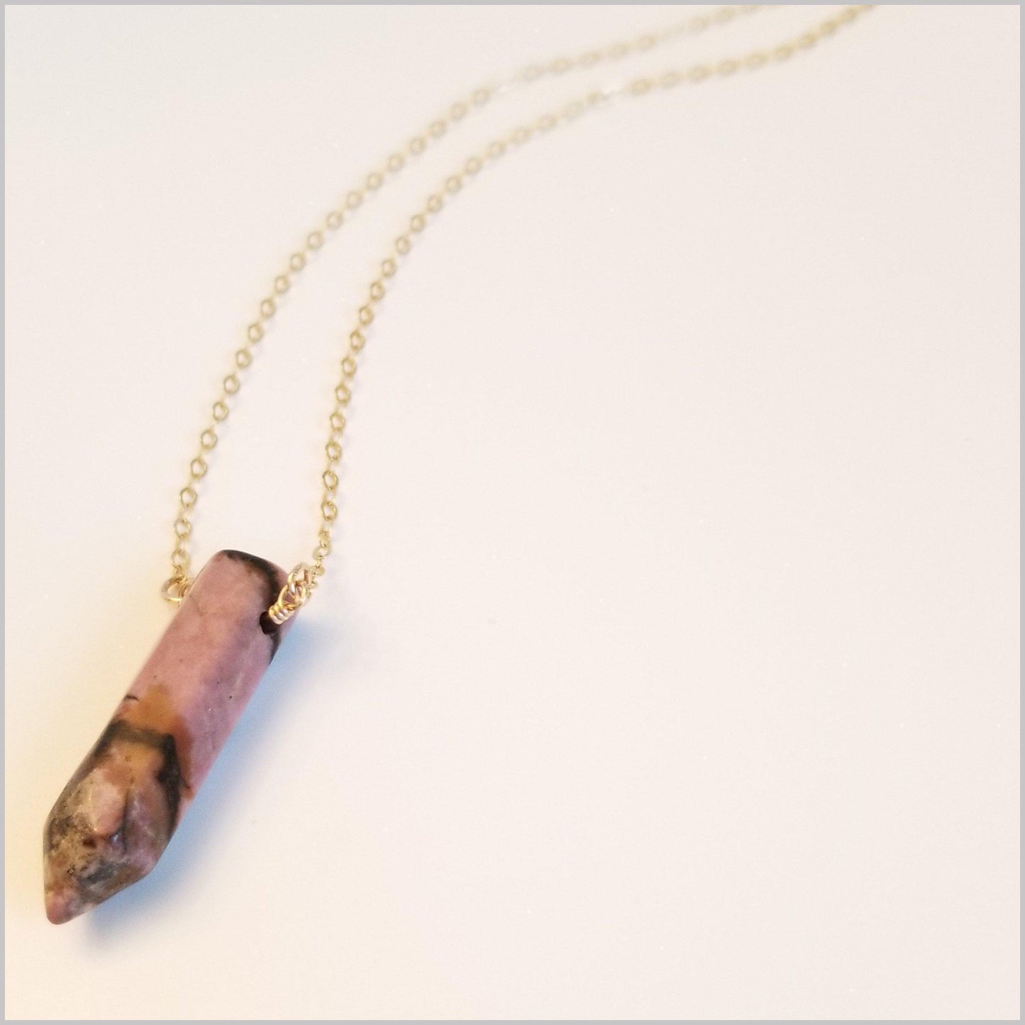 Natural Rhodonite Healing Point Necklace