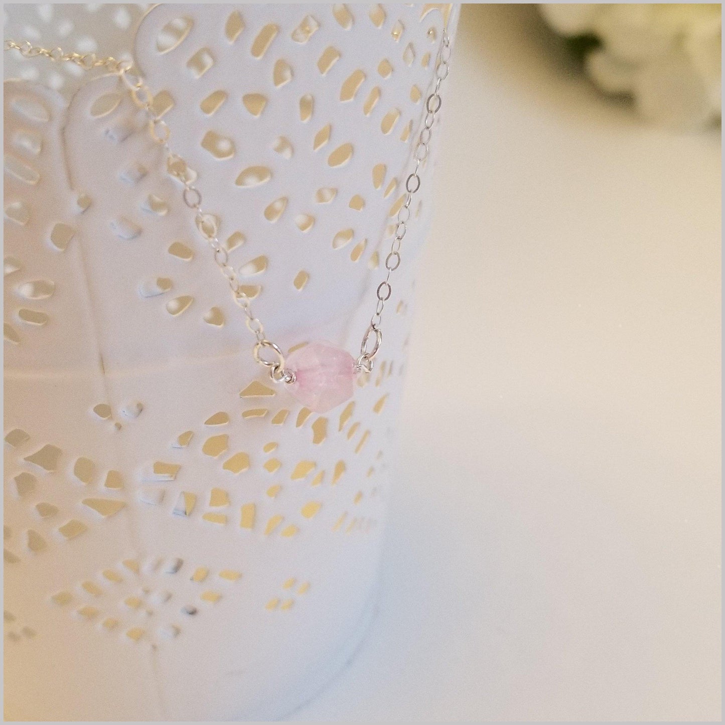 Natural Faceted Rose Quartz Necklace