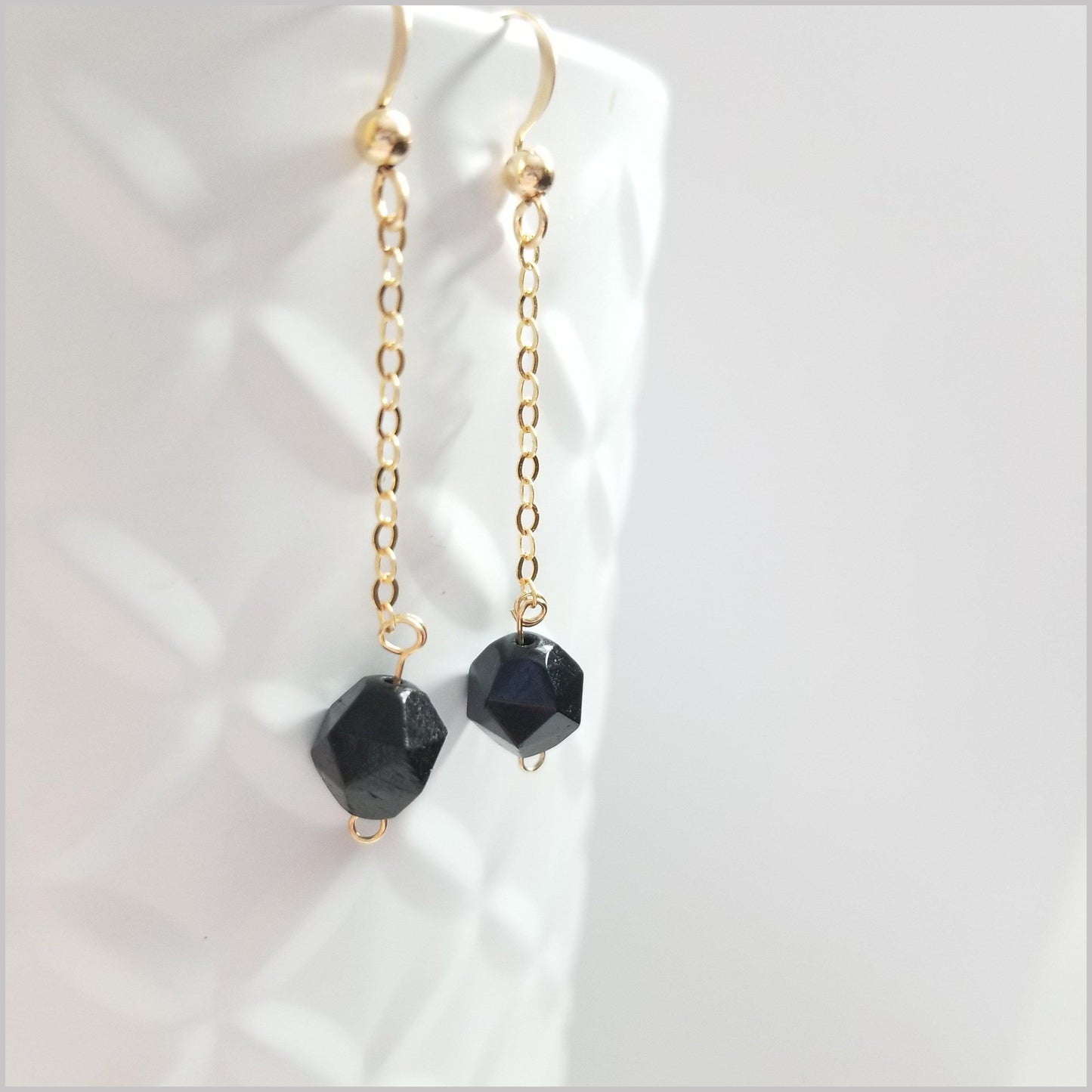 Faceted Black Tourmaline Drop Earring
