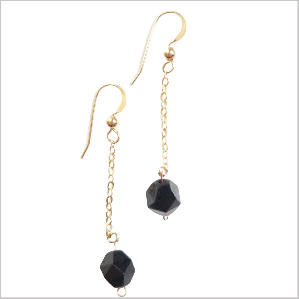 Faceted Black Tourmaline Drop Earring