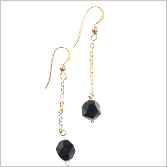 Faceted Black Tourmaline Drop Earring