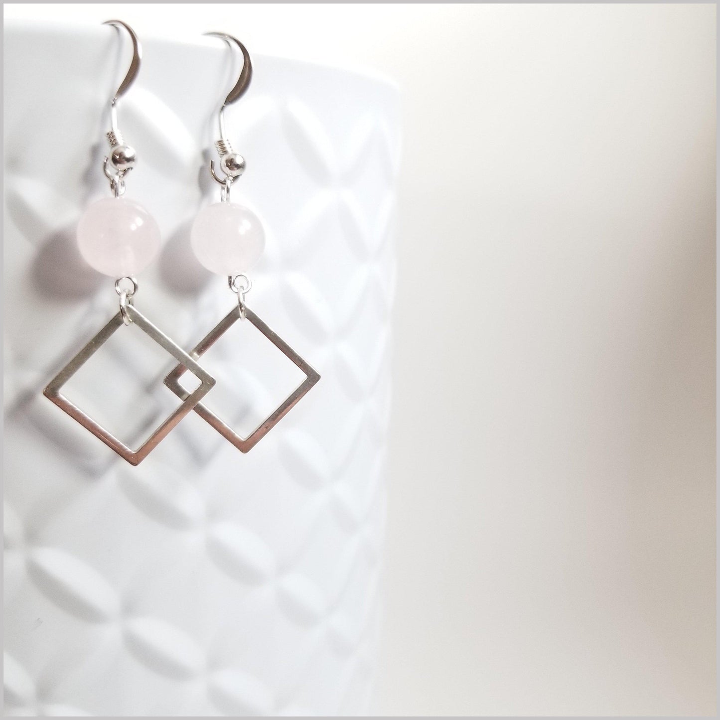 Square Rose Quartz Dangle