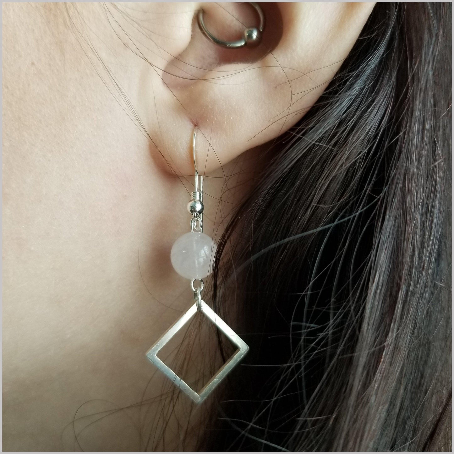 Square Rose Quartz Dangle