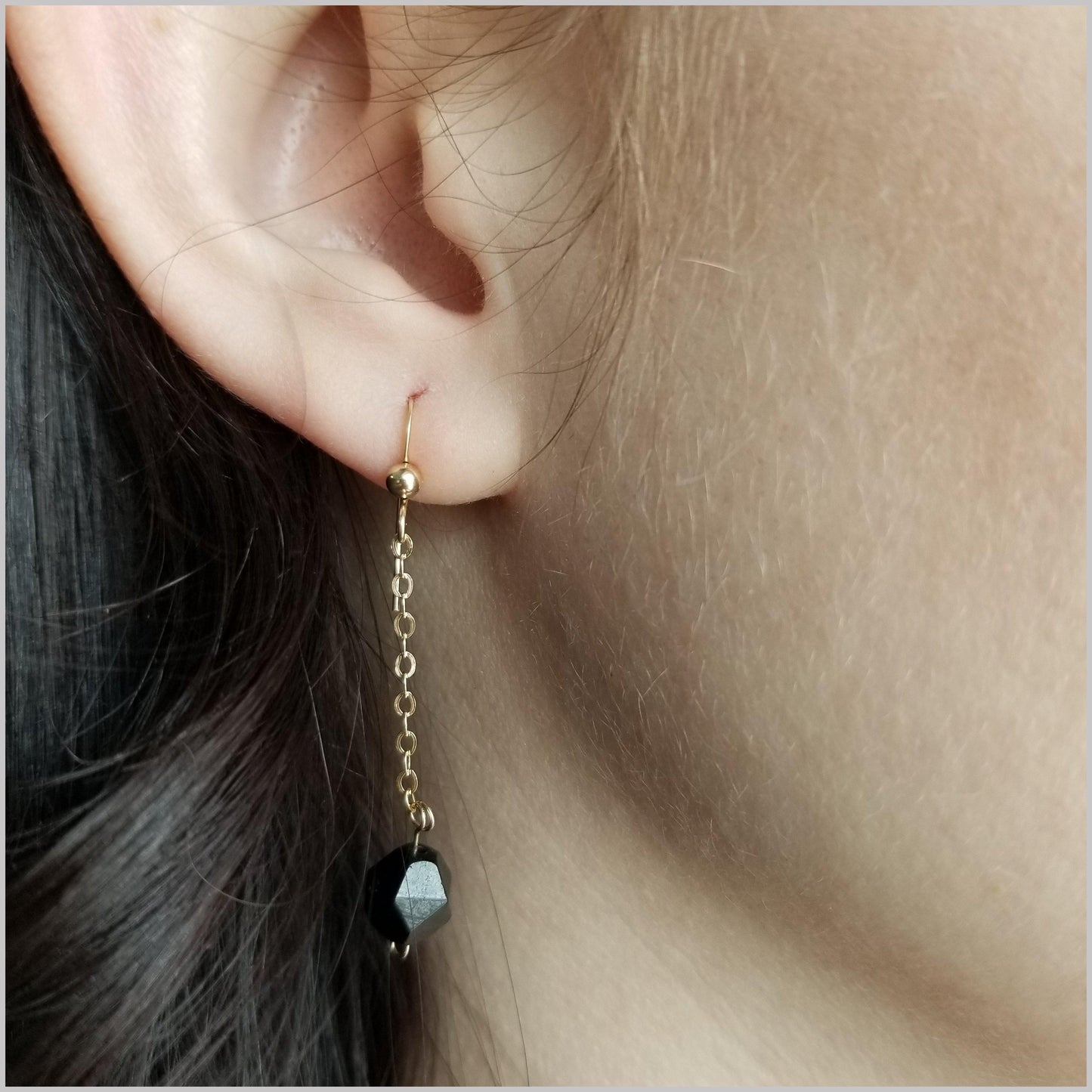 Faceted Black Tourmaline Drop Earring