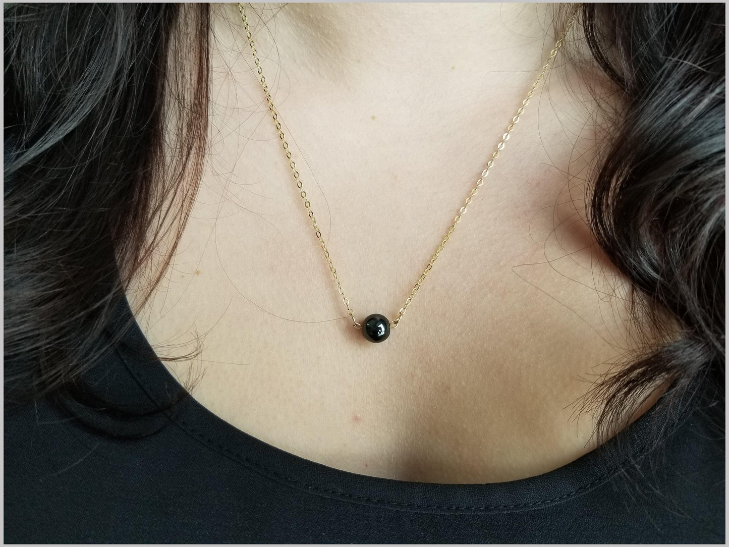 Natural Black Obsidian Bead Necklace
