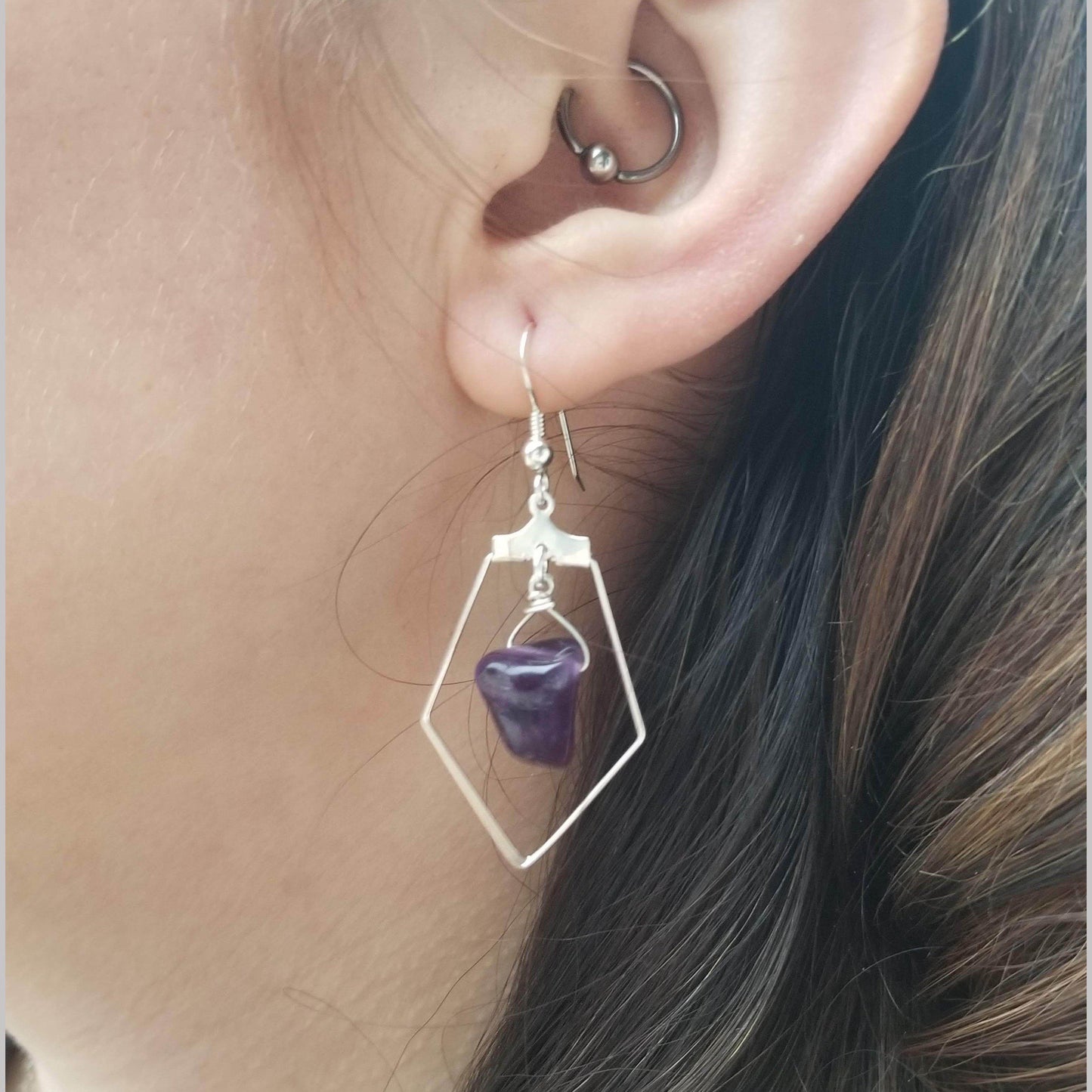 Sacred Pentagon Amethyst Earring
