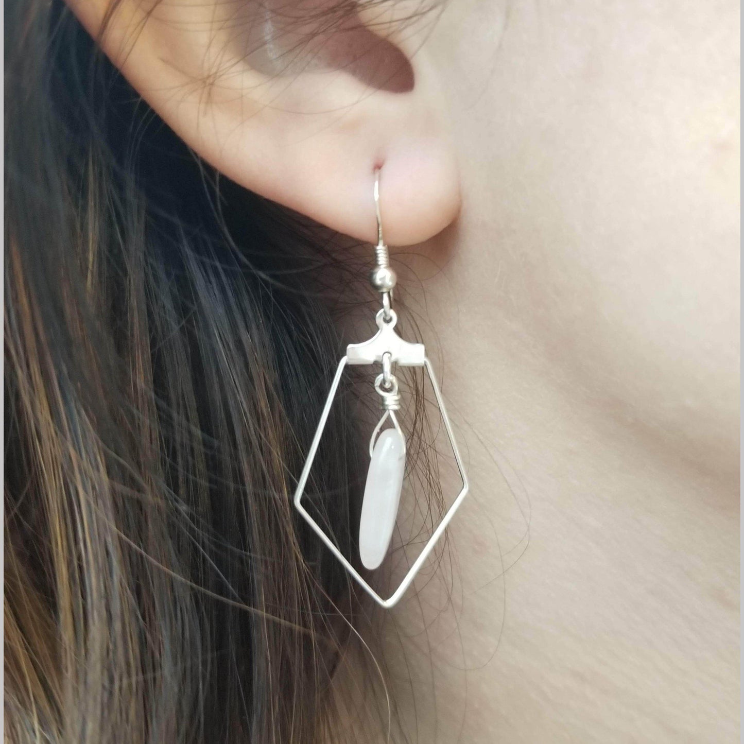 Sacred Pentagon Rose Quartz Earring