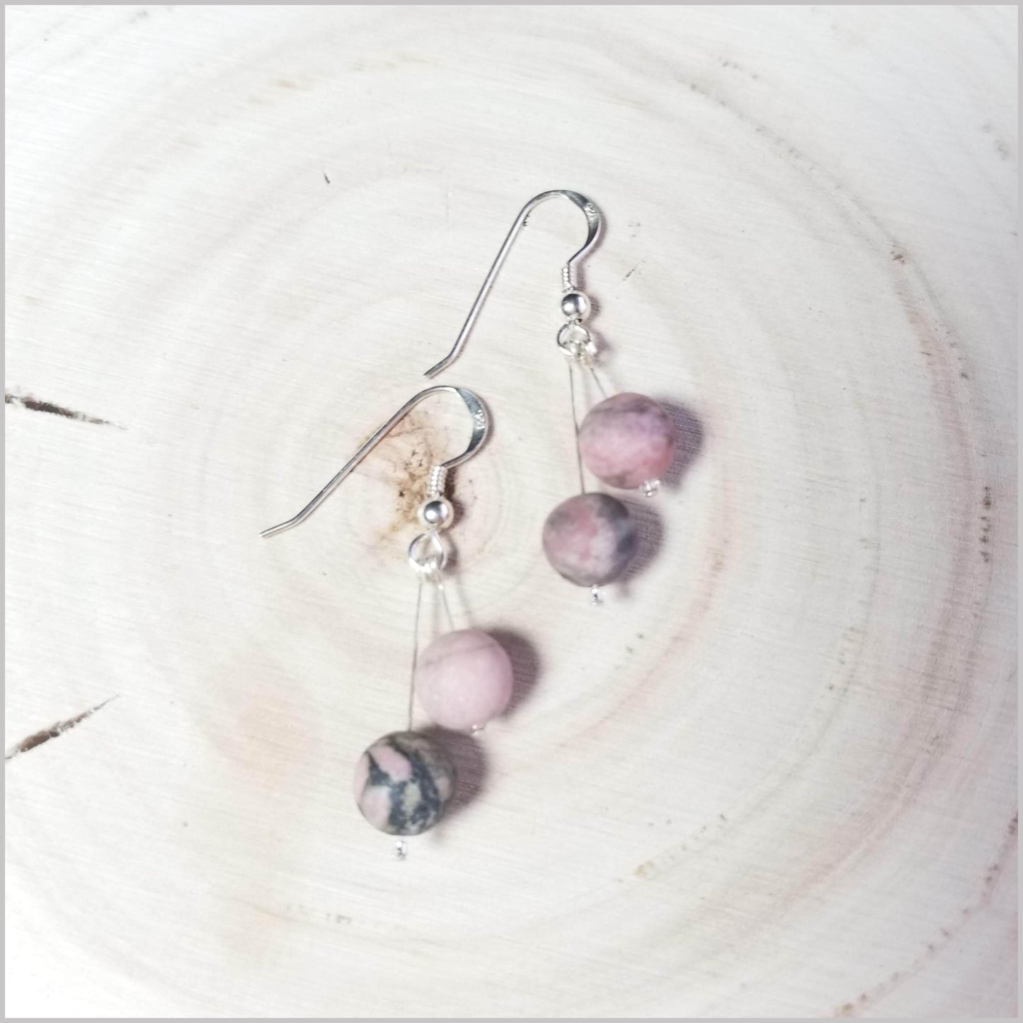 Dual Gemstone (Matte) Rhodonite Dangle