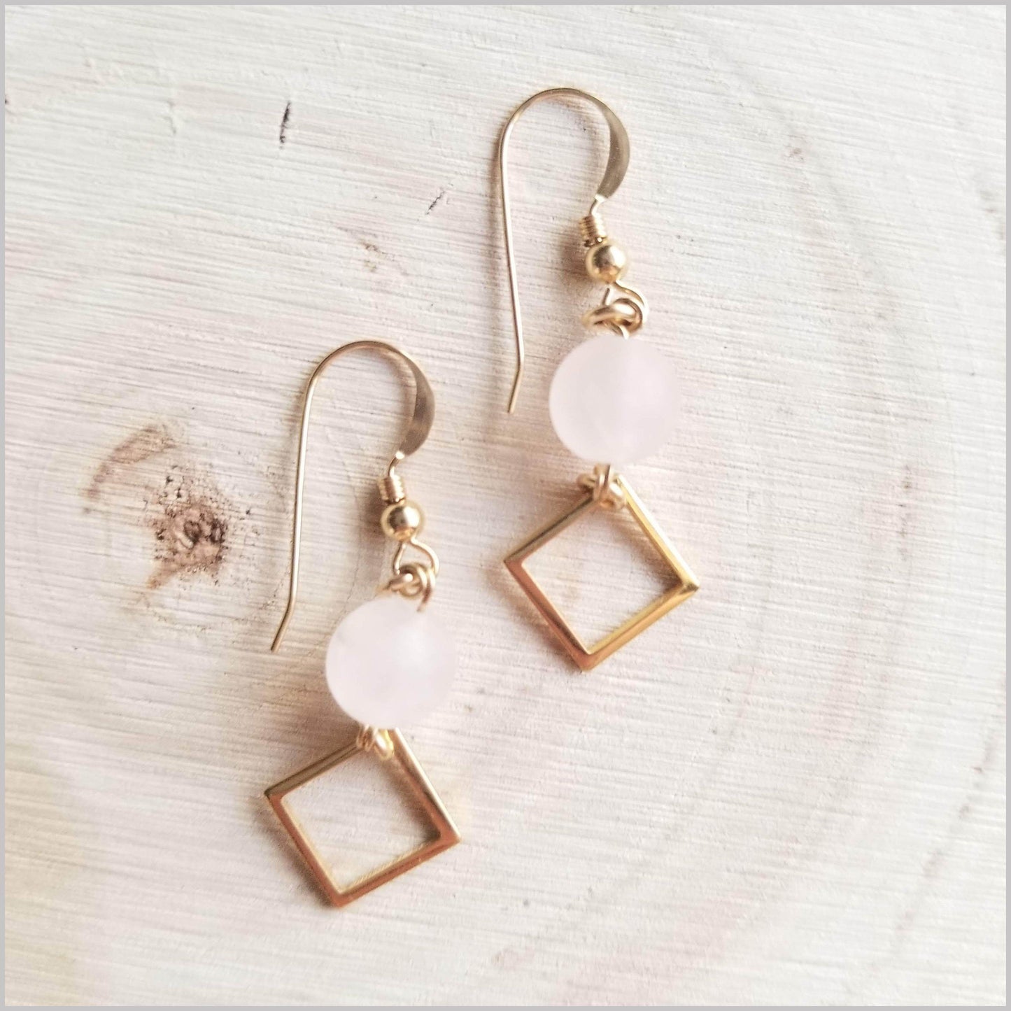 Square (Matte) Rose Quartz Dangle