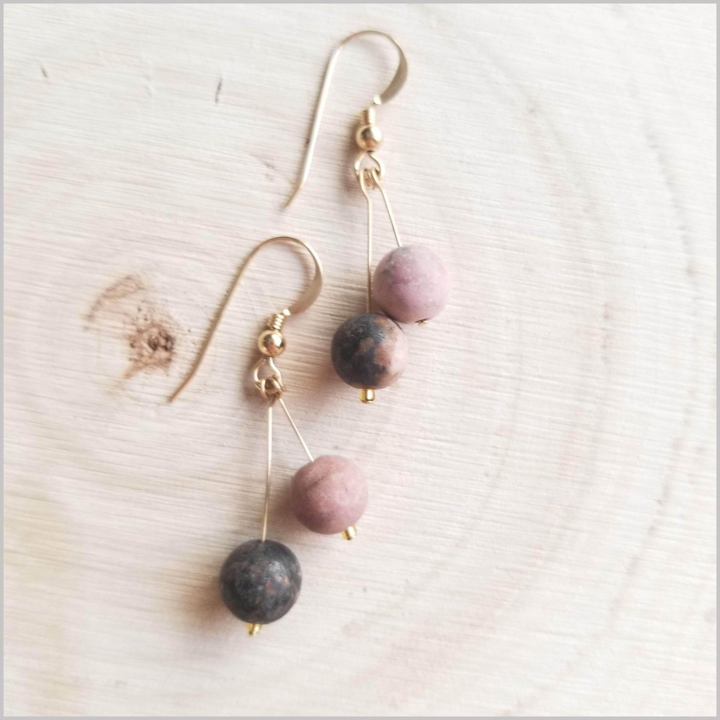 Dual Gemstone (Matte) Rhodonite Dangle