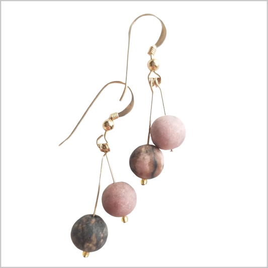 Dual Gemstone (Matte) Rhodonite Dangle