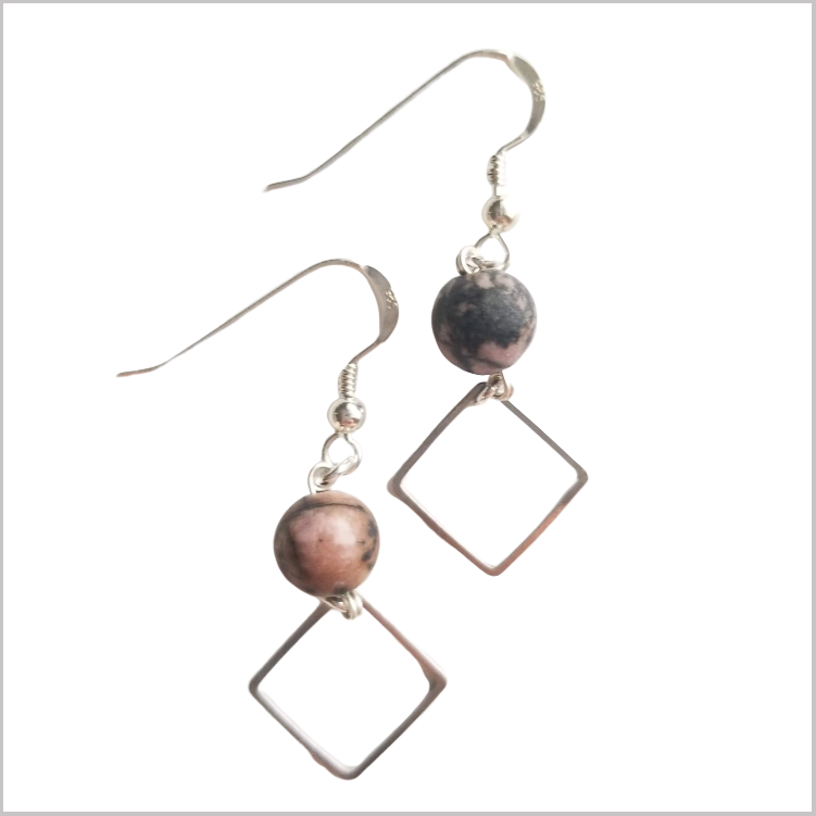 Square (Matte) Rhodonite Dangle