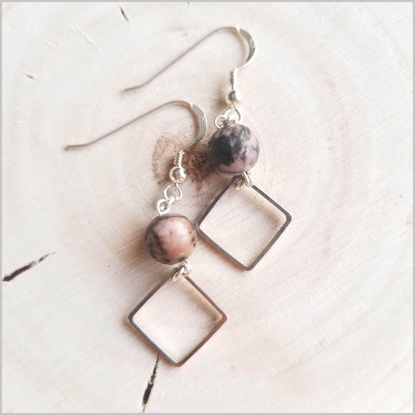 Square (Matte) Rhodonite Dangle