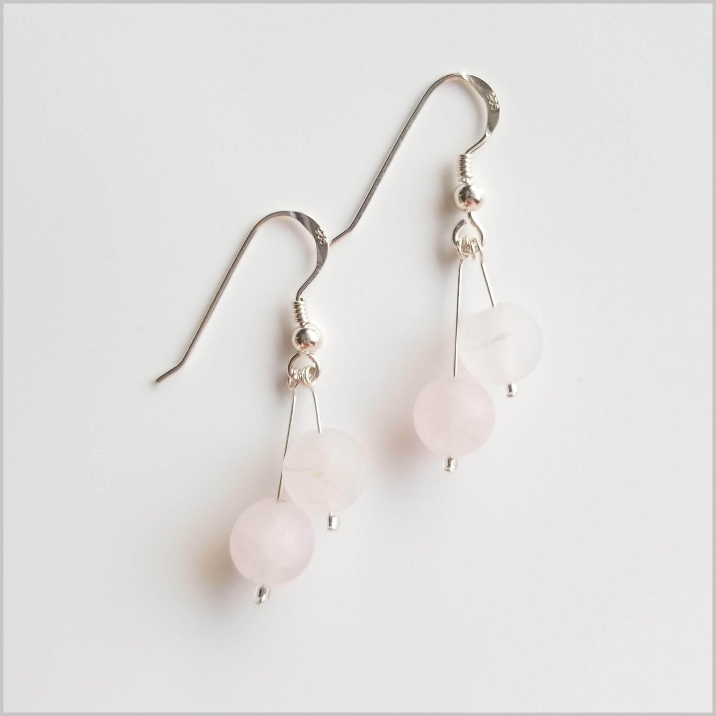 Dual Gemstone (Matte) Rose Quartz Dangle
