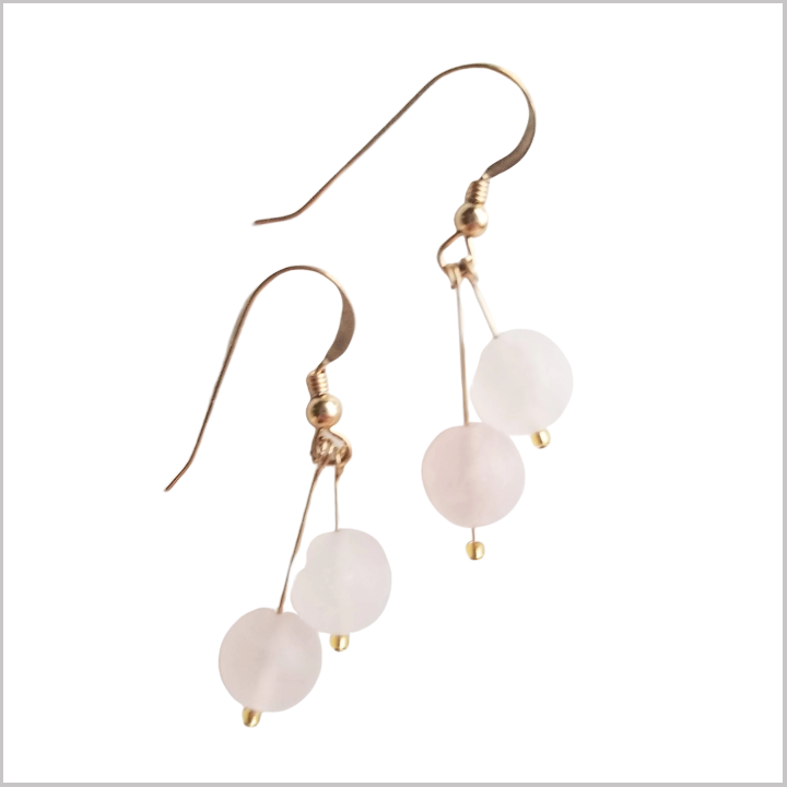 Dual Gemstone (Matte) Rose Quartz Dangle