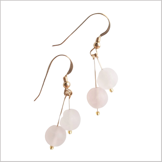 Dual Gemstone (Matte) Rose Quartz Dangle