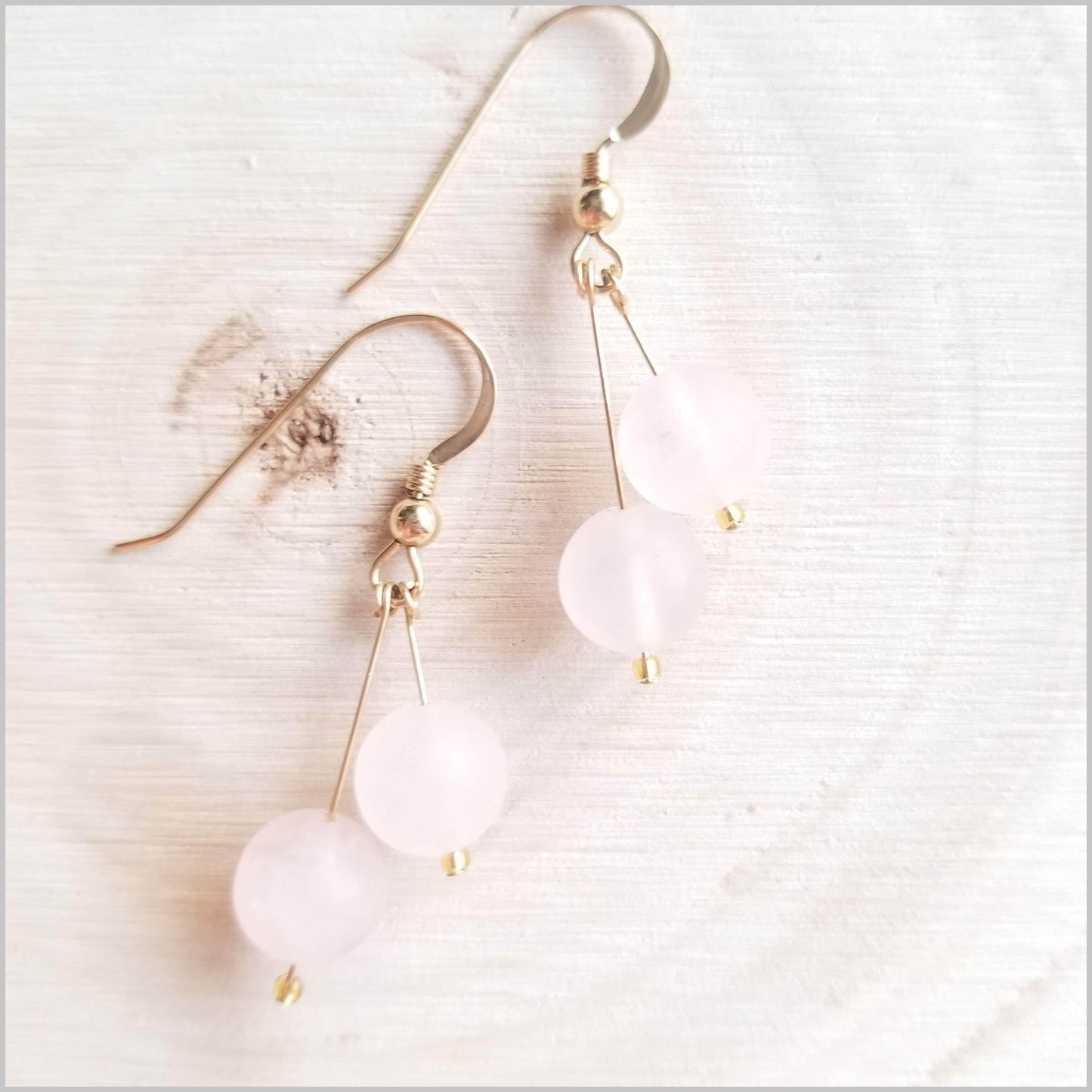 Dual Gemstone (Matte) Rose Quartz Dangle