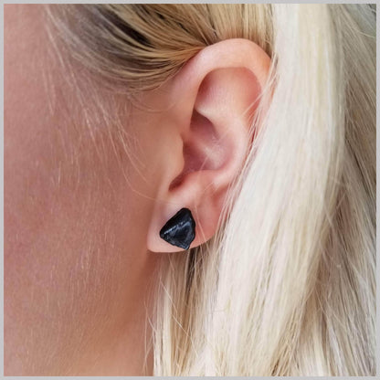 Raw Black Tourmaline Stone Studs
