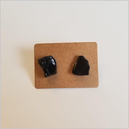 Raw Black Tourmaline Stone Studs