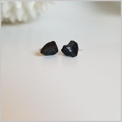 Raw Black Tourmaline Stone Studs