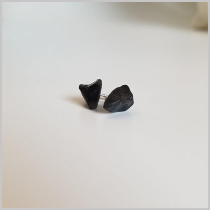 Raw Black Tourmaline Stone Studs