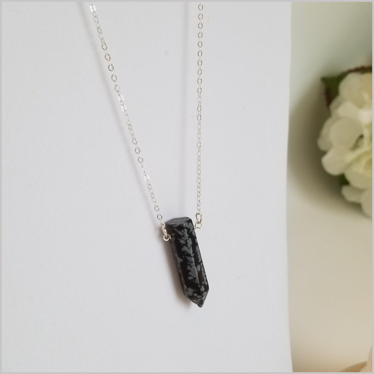 Natural Snowflake Obsidian Healing Point Necklace