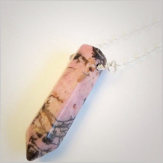 Natural Rhodonite Healing Point Necklace