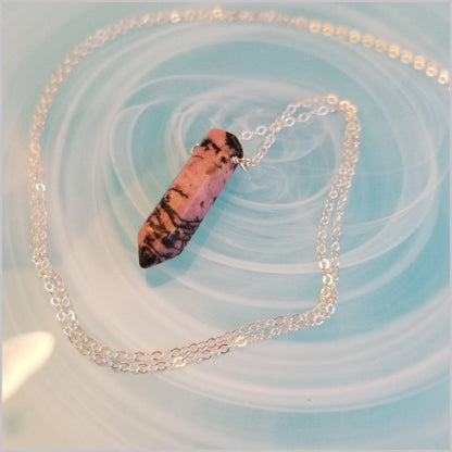 Natural Rhodonite Healing Point Necklace