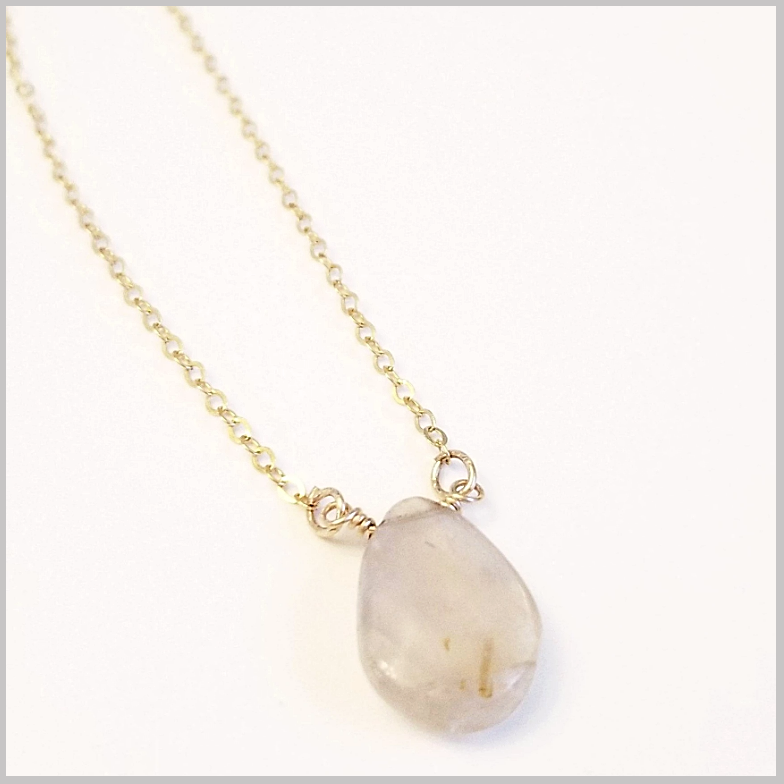 Natural Tear Drop Rutilated Quartz Necklace