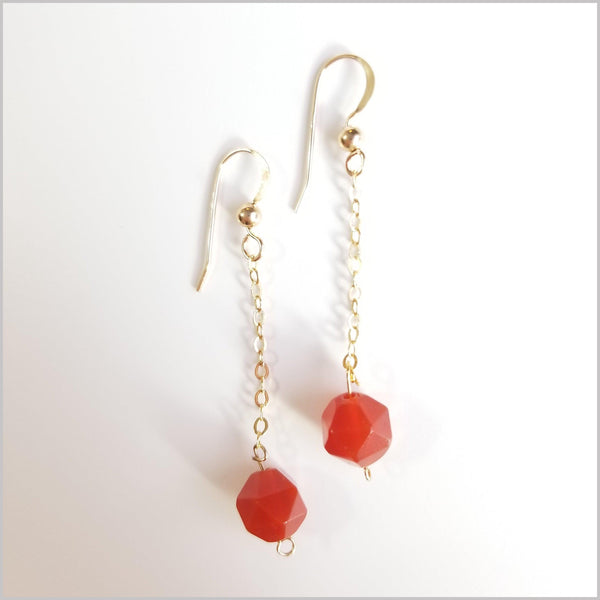 Faceted Carnelian Drop Earring