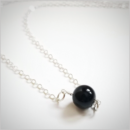 Natural Black Obsidian Bead Necklace