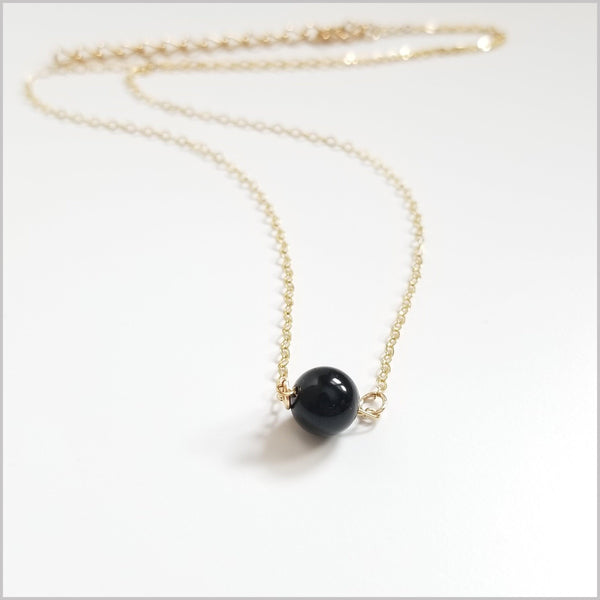 Natural Black Obsidian Bead Necklace