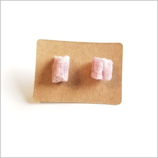 Raw Pink Tourmaline Stone Studs
