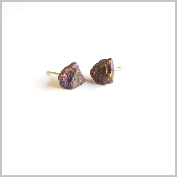 Raw Peacock Ore Stone Studs