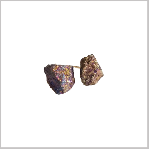 Raw Peacock Ore Stone Studs