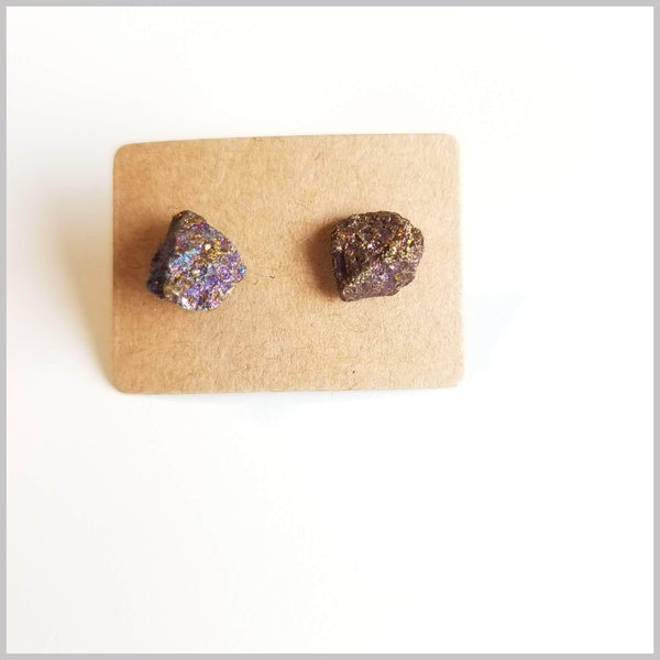 Raw Peacock Ore Stone Studs