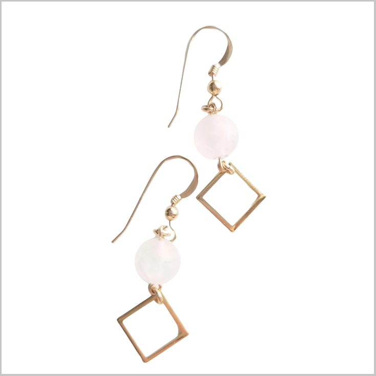 Square (Matte) Rose Quartz Dangle